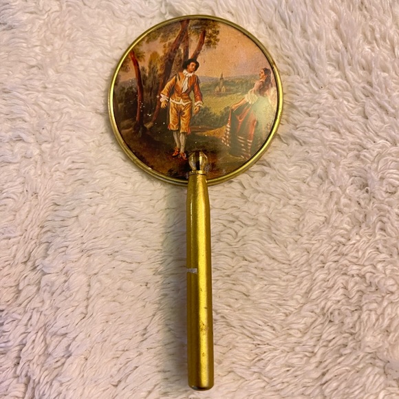 Antique Brass coated handy mirror for your purse - Picture 2 of 6